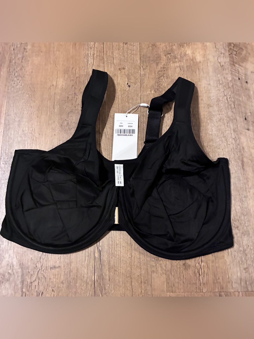 HSIA Full Coverage Black Underwire Bra with Wide Straps & Front closure.